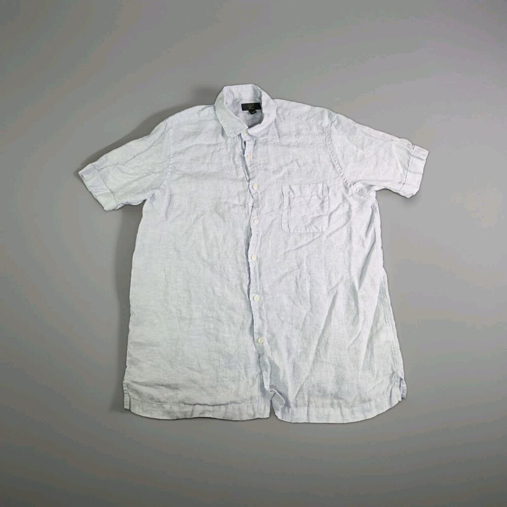 Club Room Luxury 100% Linen L Men’s Light Blue Short Sleeve Button Down Shirt